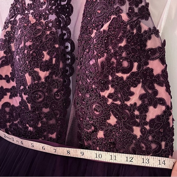 MADISON JAMES Elegant Purple Floral Lace Maxi Formal Ball Gown - Picture 12 of 17